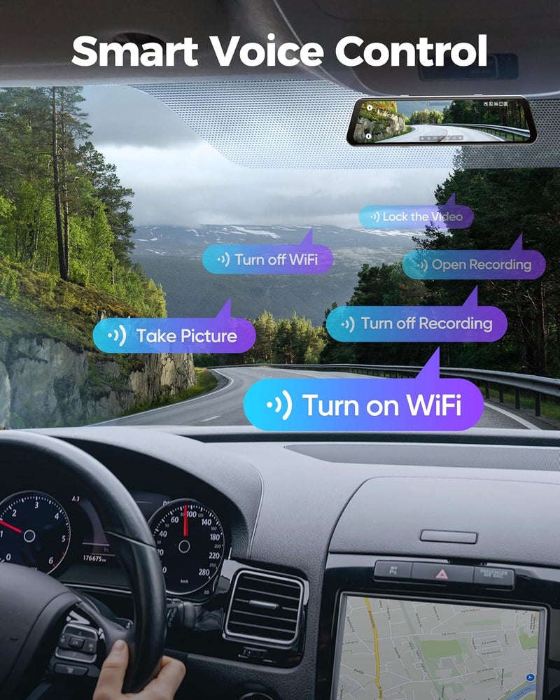 LINGDU 12" Mirror Dash Cam, 4K UHD Front and 2.5K Rear View Dash Camera for Car, with ADAS BSD LCA Smart Mode, GPS, G-Sensor, Loop Recording, Parking Monitor, Voice Control, 5.8GHz WiFi - Image 4